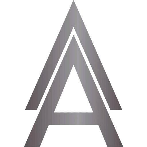 Stylized metallic letter A on a transparent background.
