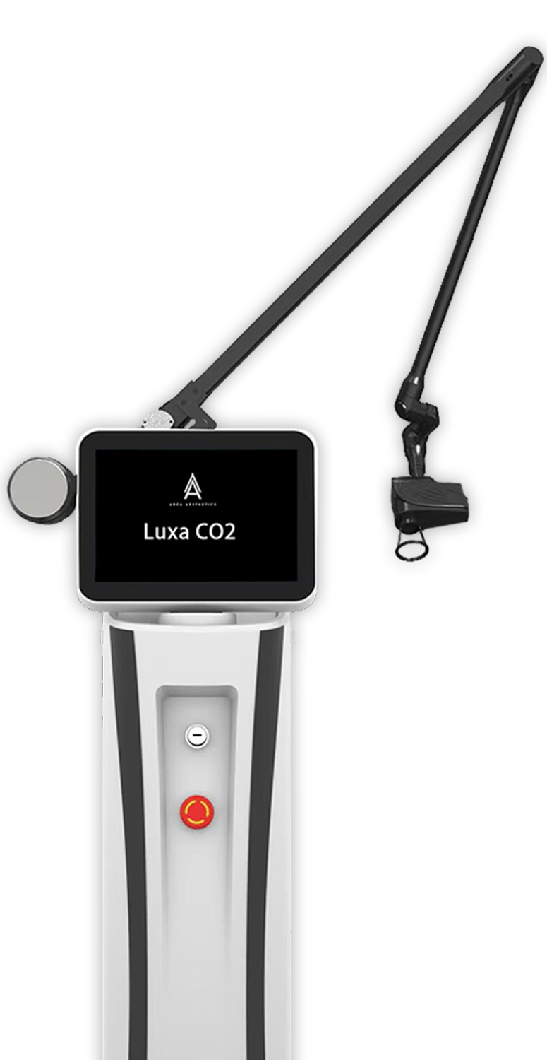 Luxa CO2 laser machine with touchscreen and articulated arm.